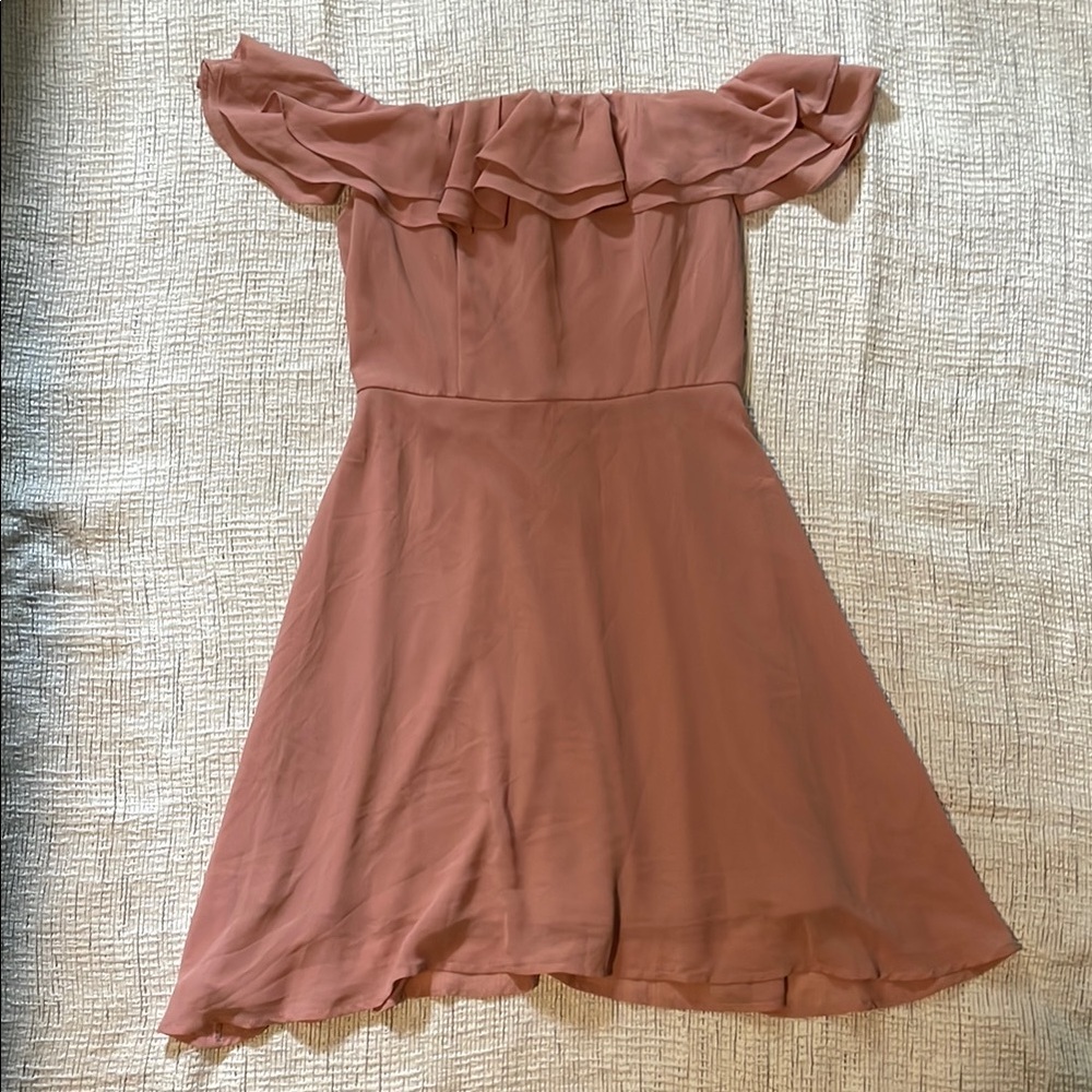 Lulu's Pink Ruffled Off-Shoulder Mini Dress